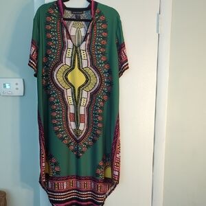 Ashley Stewart African/Tribal Print Midi Dress (Green)